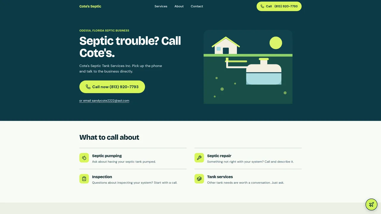 Cote's Septic Tank Services Inc website preview